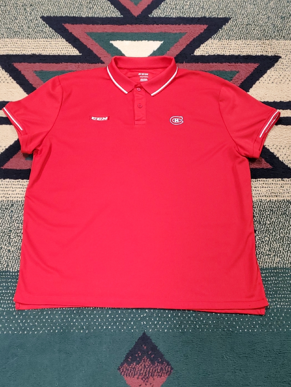 CCM Red Men's Polo Tee with White Trims